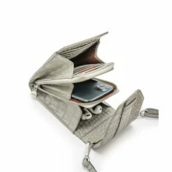 MOSZ Telefoontasje Croco Taupe Brushed Silver -NL Rugzak Verkoopwinkel 3. binnenkant taupe zilver