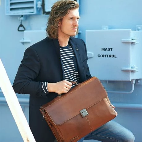 Plevier Decca Leren Aktentas 2-Vaks 17.3" Bruin 11 Plevier Decca Leren Aktentas 2-Vaks 17.3" Bruin - Afbeelding 9