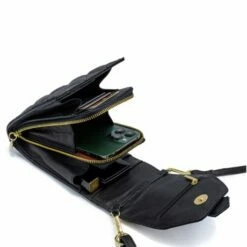 MOSZ Telefoontasje Quilted Black Light Gold -NL Rugzak Verkoopwinkel binnen phone bag black