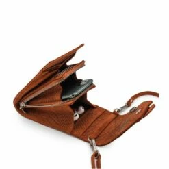 MOSZ Telefoontasje Suède Snake Cognac Brushed Silver -NL Rugzak Verkoopwinkel binnenkant