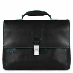 Piquadro Blue Square Expandable Computer Portfolio Briefcase 15" Black