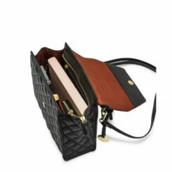 MOSZ Handtas Phoebe Quilted Black Shiny Light Gold -NL Rugzak Verkoopwinkel phoebe handbag quilted black binnenkant