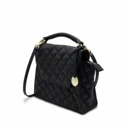 MOSZ Handtas Phoebe Quilted Black Shiny Light Gold -NL Rugzak Verkoopwinkel phoebe handbag quilted black zijkant