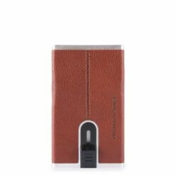 Piquadro Black Square Creditcard Case With Sliding System Tobacco