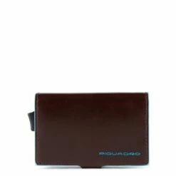 Piquadro Blue Square Credit Card Holder Case Mahogany