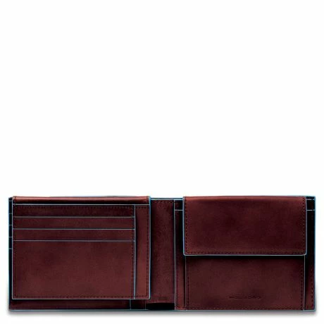 Piquadro Blue Square Men's Wallet With Flip Up With ID/Coin Pocket Mahogany 3 Piquadro Blue Square Men's Wallet With Flip Up With ID/Coin Pocket Mahogany