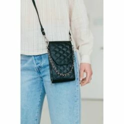 MOSZ Telefoontasje Quilted Black Brushed Silver -NL Rugzak Verkoopwinkel quilted black